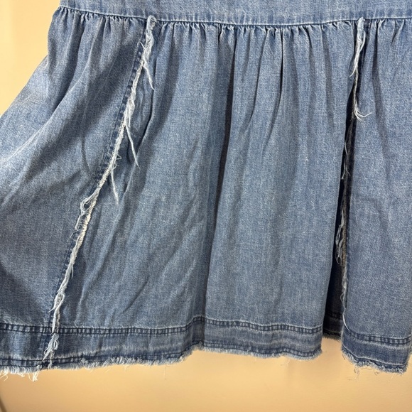 Free People Jean Tunic Dress Blue Beige Button Front Mixed Fabric Size XS - Picture 14 of 16